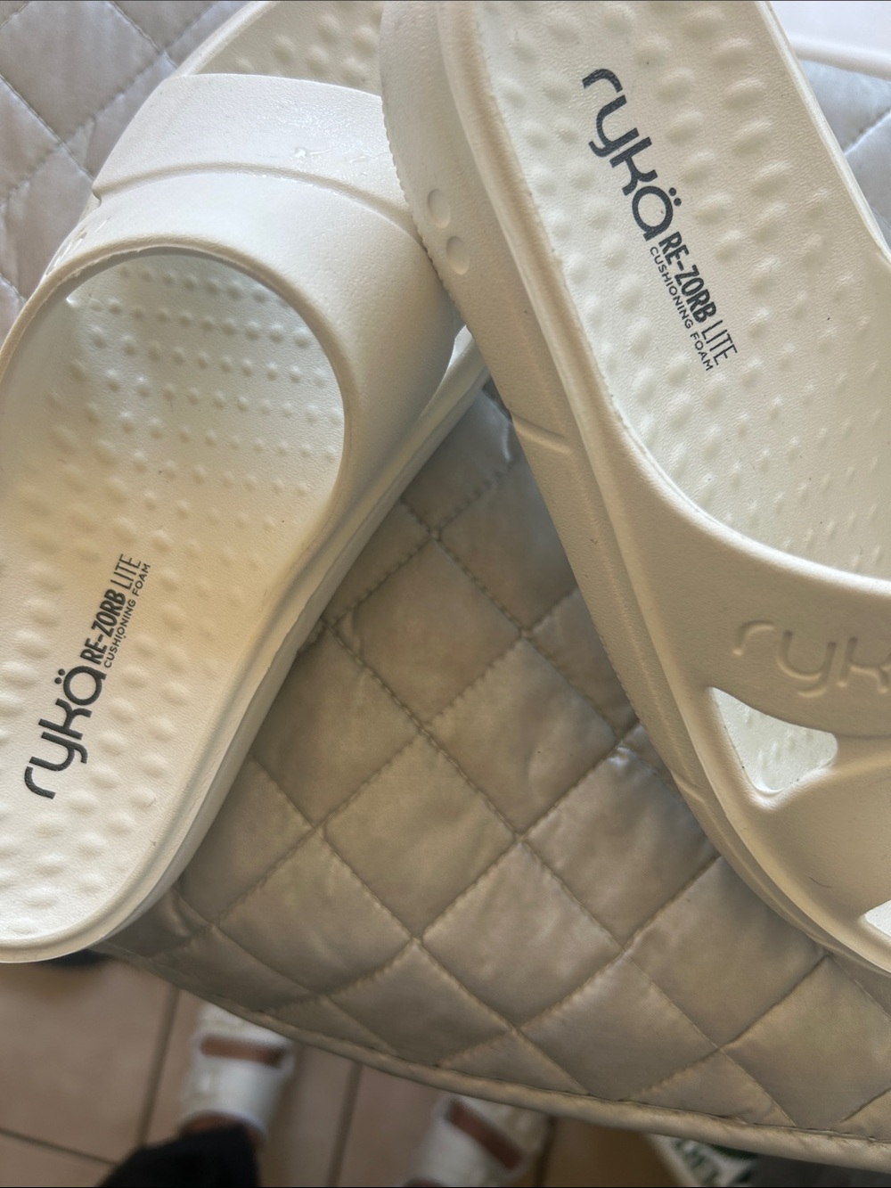 Ryka White Slide Sandals with Re-Zorb Lite Cushioning